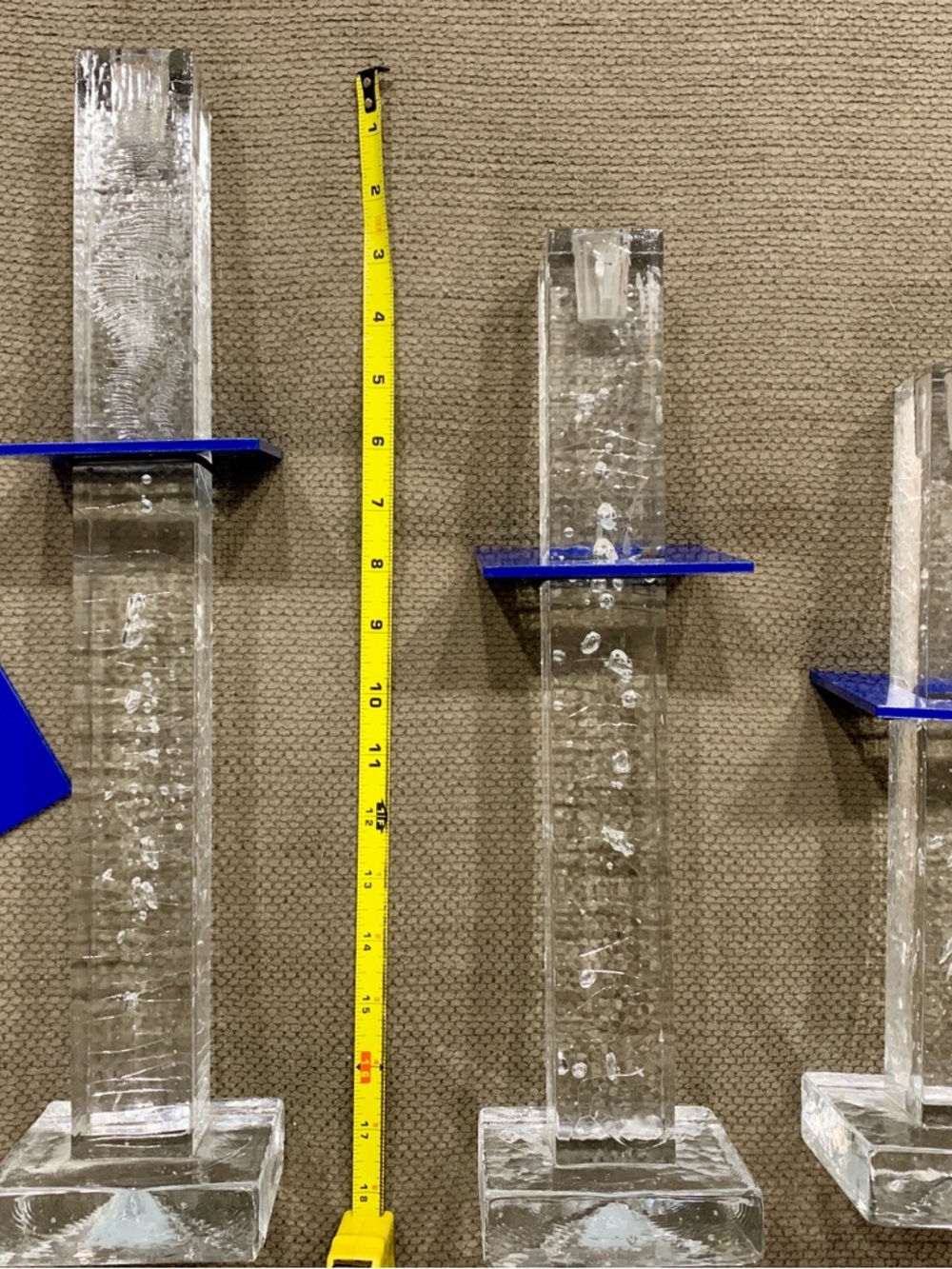 Kosta Boda Clear Crystal Candlesticks with Blue Accent